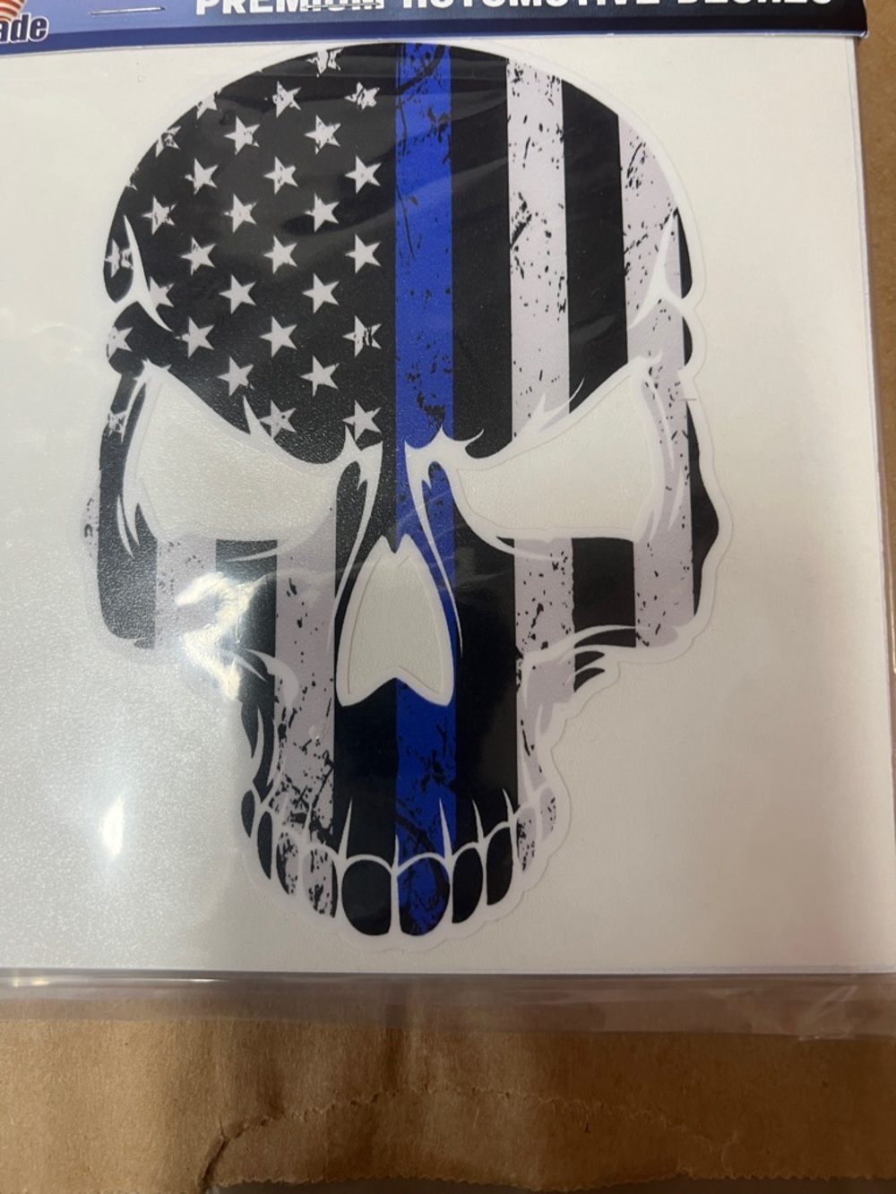 Thin Blue Line American Flag Skull Sticker Large and Small
